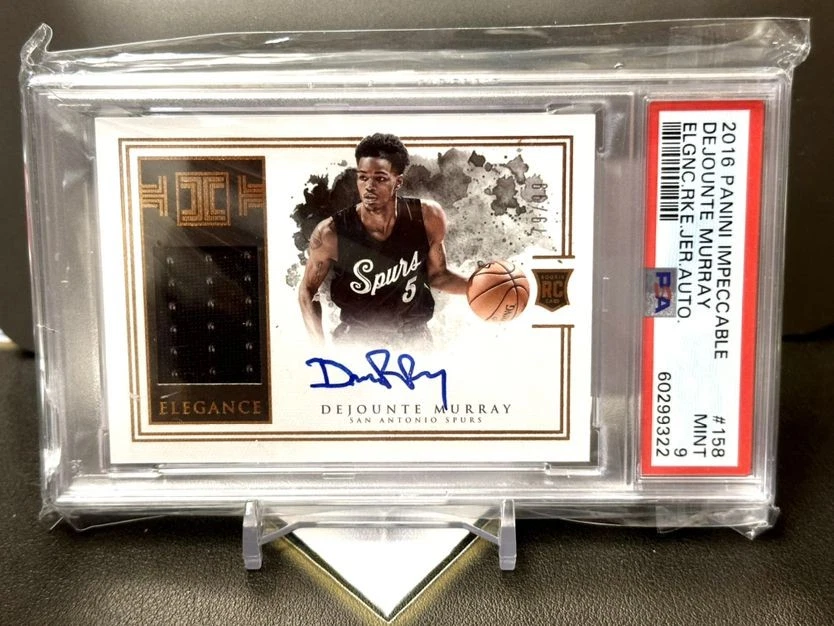 2016 Panini Impeccable Spurs Dejounte Murray Rookie Jersey Auto /99 PSA9 POP1! - Image 1 of 2