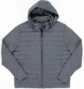 PETER MILLAR Gray Outerwear Puffer Jacket Wool Cashmere Regular Fit Full Zip XL - Picture 1 of 4