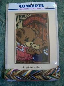 NIP OOP Vtg 80s Jody Bergsma HUGS GIVEN HERE Bears MATTED NEEDLEPOINT KIT 9x12 - Picture 1 of 1