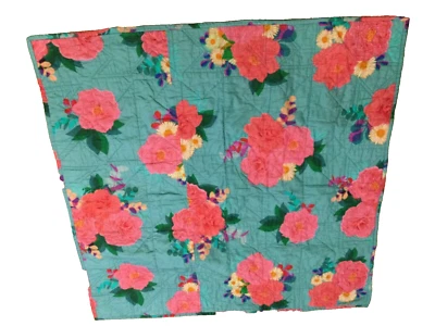 Handmade quilted table topper reversible floral/pin wheels 36.5"square colorful - Image 1 of 2