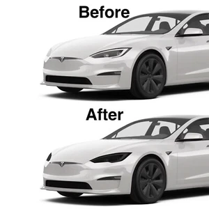 Model S 2021-2024 Headlight & Fog Light DARK Smoke Precut Vinyl Tint Overlay - Picture 1 of 7