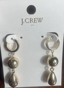 J CREW Gold Metallic Ball Tear Drop Earrings CC842 New - Picture 1 of 3