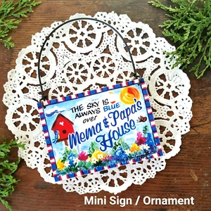 Mini Sign SKY BLUE Mema & Papa 's HOUSE Wood Ornament gift sign NEW Grandparent - Picture 1 of 5