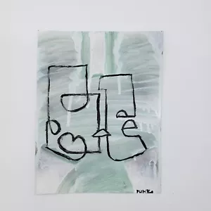 Abstract Rusty cat original painting on paper by New York artist PUKE - Picture 1 of 3