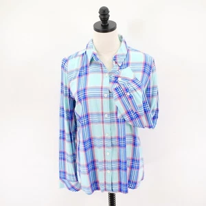 So Perfect Hemd blau rot kariert relaxed Kragen Knopfleiste Shirt Top XS Viskose - Bild 1 von 9