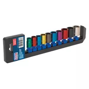 Juego de enchufes multicolor Sealey AK285 10 piezas 3/8"Unidad cuadrada 6 puntos métrica de unidad de pared - Imagen 1 de 6