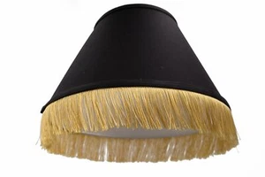 Black Shantung Silk Empire 10 Inch Uno Lamp Shade with Gold Fringe - Picture 1 of 4