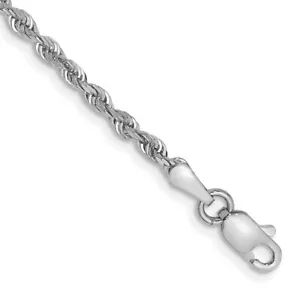 Brazalete de cadena de cuerda cuádruple corte diamante de oro blanco 14K real de 2,25 mm - Imagen 1 de 3