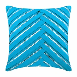 Decorative Throw Pillow Case Blue 16"x16" Faux Suede - Aqua Crystal Greetings - Picture 1 of 3