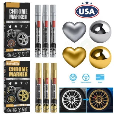 6× Liquid Mirror Chrome Marker Set DIY Car Paint Pen Metal Marker Plated Pens US - Image 1 of 4