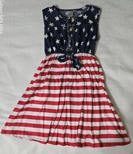 American Flag Dress-size 6 Girl 50% Cotton 50% Polyester Size-3XL Button 3/4 - Picture 1 of 15