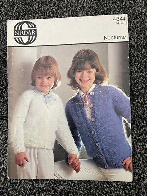 Sirdar 4344 Childs V And Round Neck Cardigan Sizes 24”-30” Aran Mohair #B - Image 1 of 3