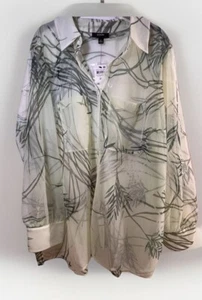 NUEVO CON ETIQUETAS Blusa Alfani Top 3X Verde Claro Transparente LS Botón Detalle Hoja Túnica Boho - Imagen 1 de 6