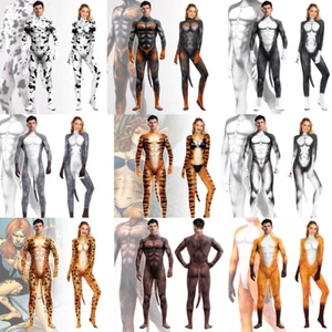 Cosplay Animals Snake Fox Lion Tiger Leopard Jumpsuit with Tail Bodysuits Zentai - Picture 1 of 53