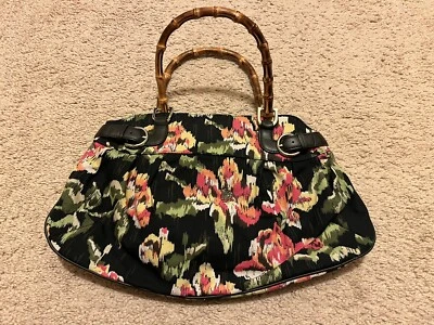 Talbots 花卉挂毯手拿包 单肩包 带竹柄 二手状况完好 — 第 1/4 张图片