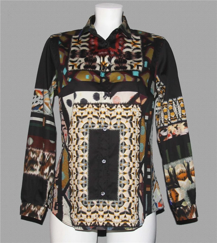 Blusa rara ETRO Italia borrosa bloque geométrico cuadrados puntos botón L/S Wm 44 EXC Foto 1 de 1