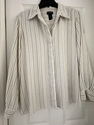 Camisa Liz Claiborne Mujer SEDA Rayas Manga Larga Abotonada Blanco Fluido 12 Foto 1 de 4
