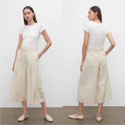Club Monaco Cream and Blue Striped A-Line Culottes Size 8 - Image 1 of 4