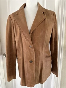 NEWPORT NEWS Jeanology LEATHER Blazer Jacket Womens Size 14 Tan brown - Picture 1 of 9