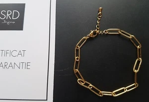 JOLI BRACELET FEMME SRD BIJOUX EN ACIER DORE REGLABLE DE 16.5 A 19 CM NEUF - Picture 1 of 2