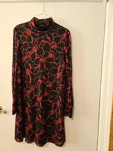 Vestido Isaac Mizrahi Rojo Negro Forrado Manga Larga TALLA GRANDE NUEVO SIN ETIQUETAS  - Imagen 1 de 13