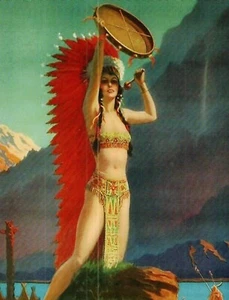 *Indische Postkarte--ART--"Pin-Up Girl in großem Federoutfit... {RB39} - Bild 1 von 2