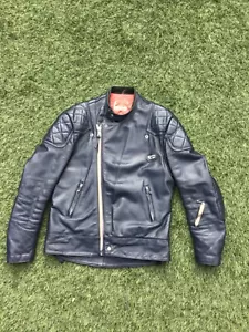 Lewis Leathers biker leather jacket vintage rare zip lined dark blue/black M/L - Picture 1 of 24
