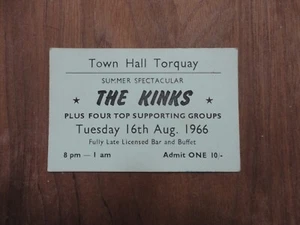 The Kinks 1966 Concert Ticket Town Hall Torquay Reaction wRoger Taylor Queen - Picture 1 of 2