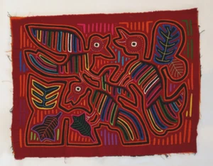 Vintage Kuna Mola Hand Sewn Reverse Applique Panama showing Trio of Birds - Picture 1 of 2