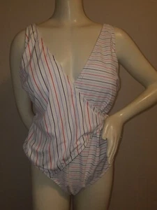 New Cheeky High Leg One 1 Piece Pc Arctic White Stripe Red Blue Plus 3X 23 25 - Picture 1 of 9