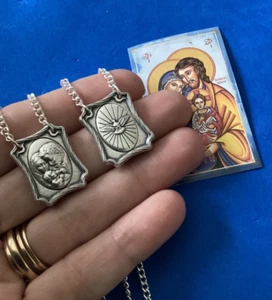 Holy Family Holy Spirit SCAPULAR Mary's Promise Protection Italy Silver Metal - Picture 1 of 3