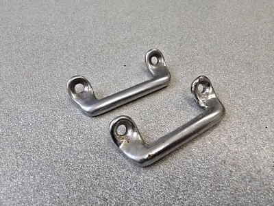 PAIR OF USED ORIGINAL PORSCHE 911 912 930 REAR SEAT CHROME LUGGAGE TIE DOWNS #3 - Image 1 of 4