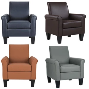 Faux Leather Accent Single Sofa Modern Upholstered Living Room Comfy Armchair - Picture 1 of 68