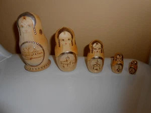 VTG~MATRYOSHKA Wooden Traditional Russia  5PC Nesting Dolls 6" Sign Cm. A. 1993 - Picture 1 of 9
