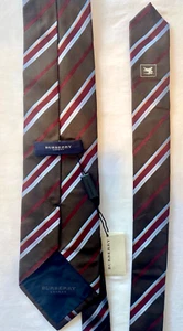 NEW BURBERRY London 100% Silk Men's Tie Classic Striped Brown Necktie - Picture 1 of 5