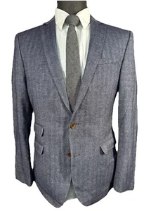 ASOS Mens Blue HERRINGBONE SLIM FIT Cotton Sport Coat Blazer Jacket SIZE 40R - Picture 1 of 9