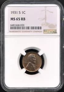 1931-S Lincoln Cent NGC MS 65 RB *bassa coniazione - solo 866.000!* *Data semi-chiave!* - Foto 1 di 2