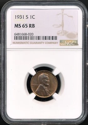 1931-S Lincoln Cent NGC MS 65 RB *Low Mintage - Just 866,000!* *Semi-Key Date!* - Image 1 of 2