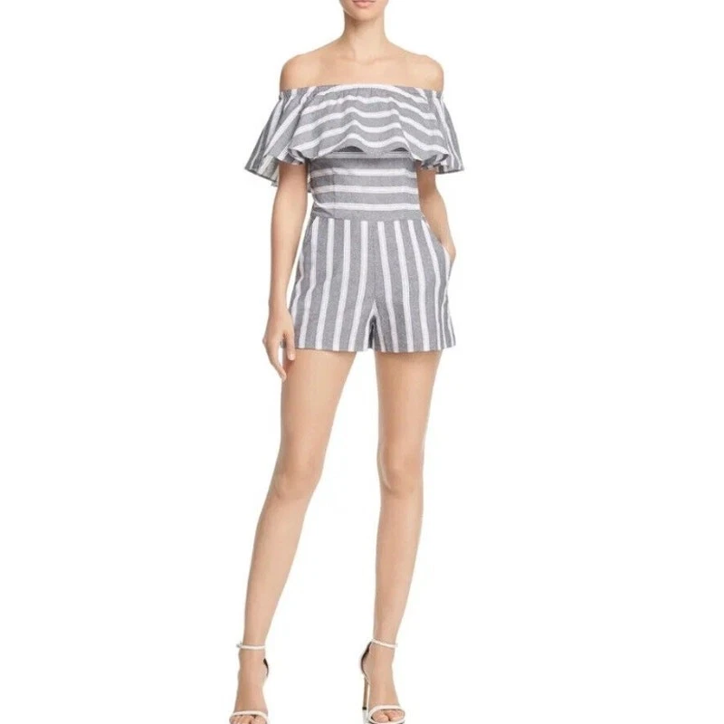 Mameluco Aqua para mujer grande gris blanco a rayas 100 % algodón cortina fuera del hombro nuevo sin etiquetas Foto 1 de 4