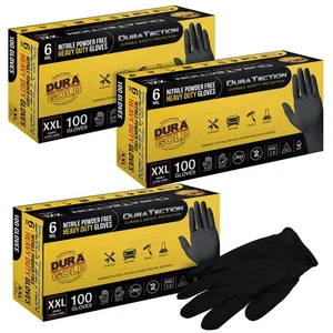 Dura-Gold HD Black Nitrile Disposable Gloves, 3 Boxes of 100, XX-Large, 6 Mil - Picture 1 of 5