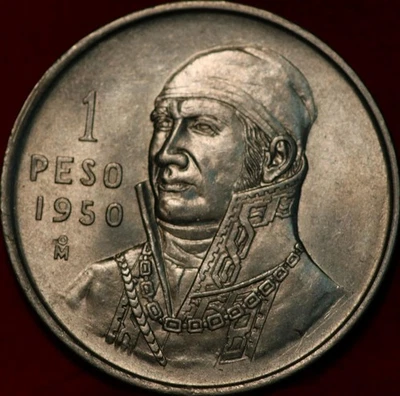 Moeda estrangeira de prata 1950 México 1 peso não circulada - Imagem 1 de 2