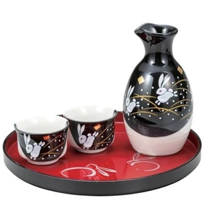 Kutani ware Porcelain Japanese Sake Set Jumping Rabbit 3-Piece Set Japan - Picture 1 of 3
