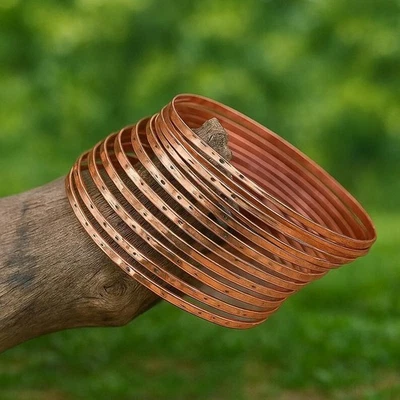 Hammered  10 Set Of 100% Copper Bangle Stacking Engagement Gift Bracelet RR08 - Image 1 of 4