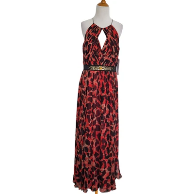 NUEVO Vestido Formal de Seda Aidan Mattox Maxi Estampado Halter Cuello Sexy Mujeres 10 Foto 1 de 4