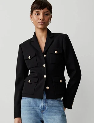 CHAQUETA DE SARGA MILITAR PEQUEÑA NEGRA ANN TAYLOR NUEVA TALLA 00P Foto 1 de 4