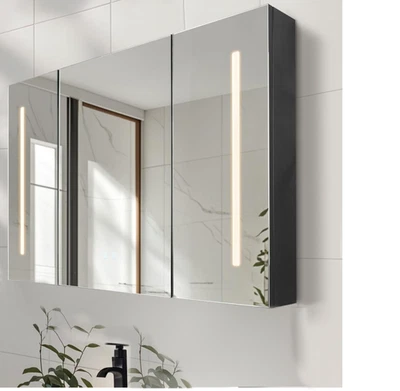 LED Badeschrank Spiegelschrank Schwarzes Holz 80 x 68 x 13,3cm klasse A - Bild 1 von 4