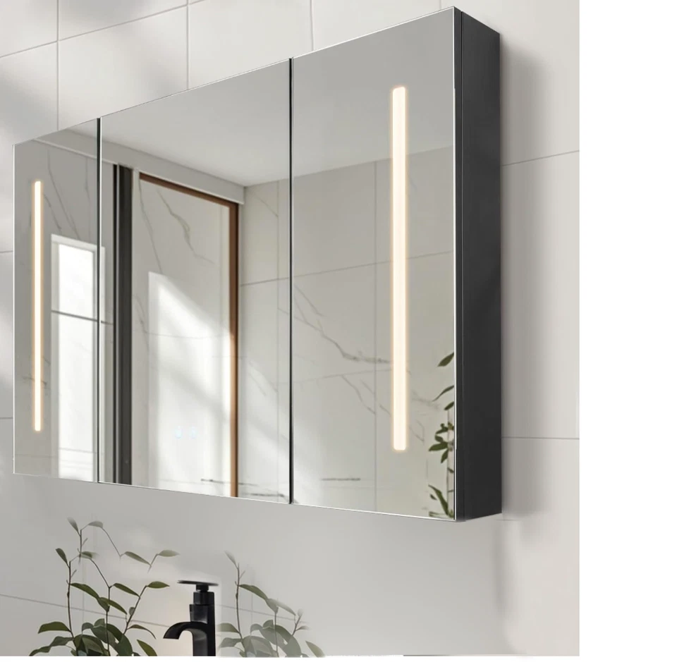 LED Badeschrank Spiegelschrank Schwarzes Holz 80 x 68 x 13,3cm klasse A - Bild 1 von 4