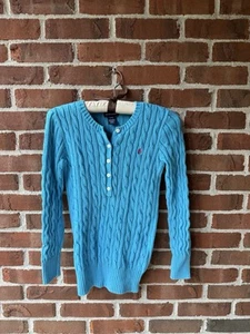 RALPH LAUREN GIRLS SWEATER size 12/14 Child BLUE 100% COTTON - Picture 1 of 3