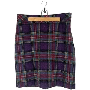 Vintage L.L. Bean Wool Blend Plaid Skirt Women’s 12 Purple Blue Preppy Academia - Picture 1 of 10