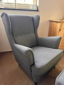 IKEA Strandmon Ohrensessel, Grau mit Hocker TOP Zustand - Bild 1 von 3
